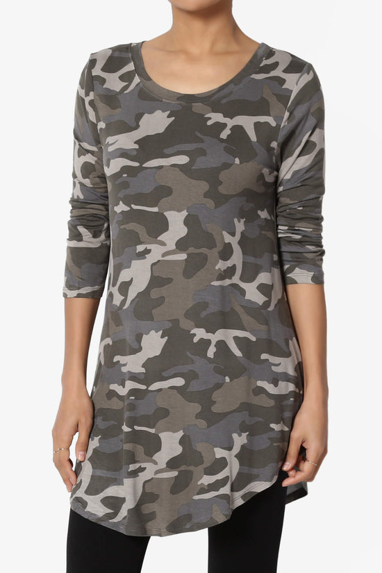 Load image into Gallery viewer, Quintana Camo Boat Neck 3/4 Sleeve Top DUSTY OLIVE_1
