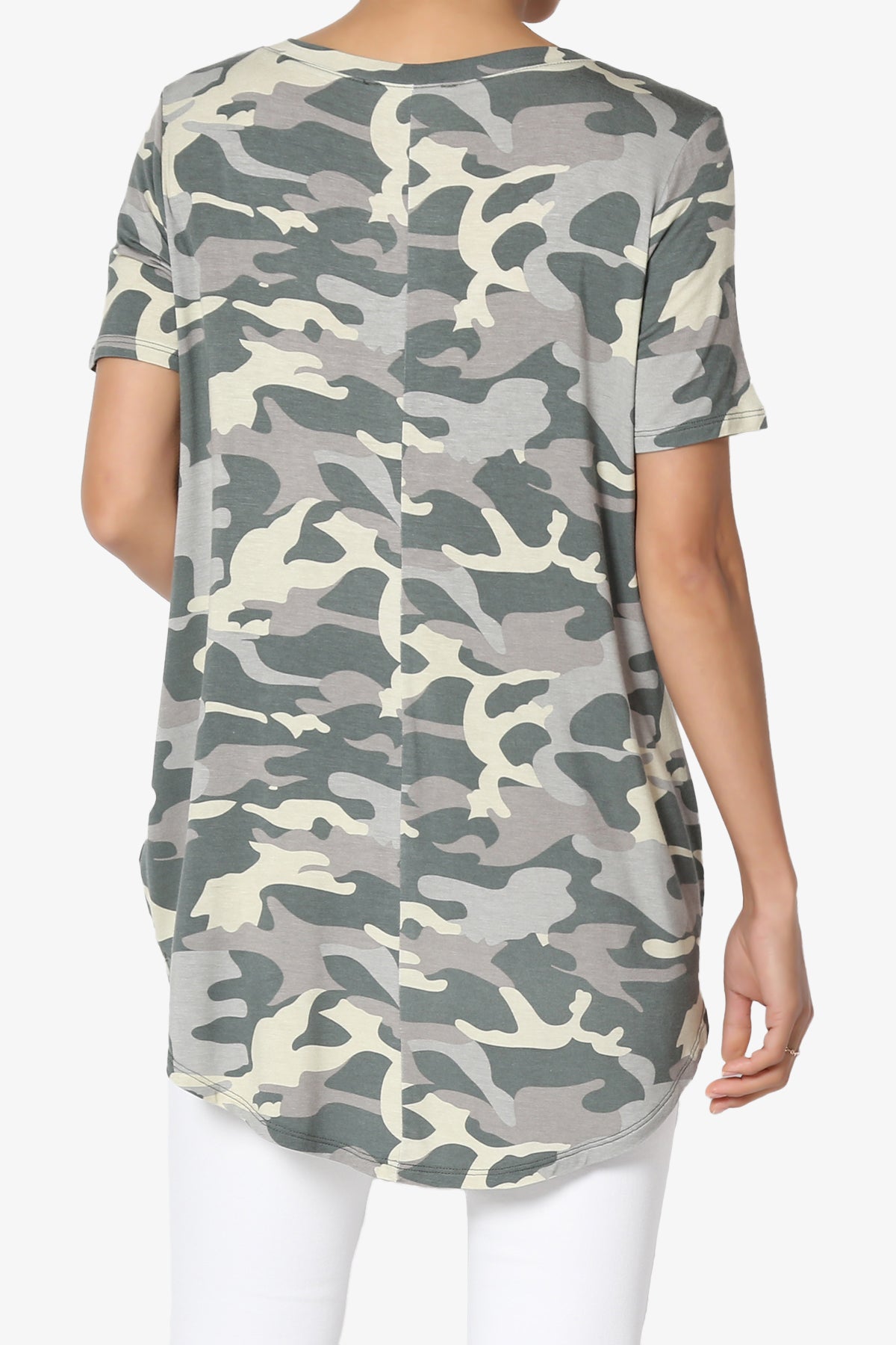 Quintana Camo V-Neck Short Sleeve Top GREEN_2