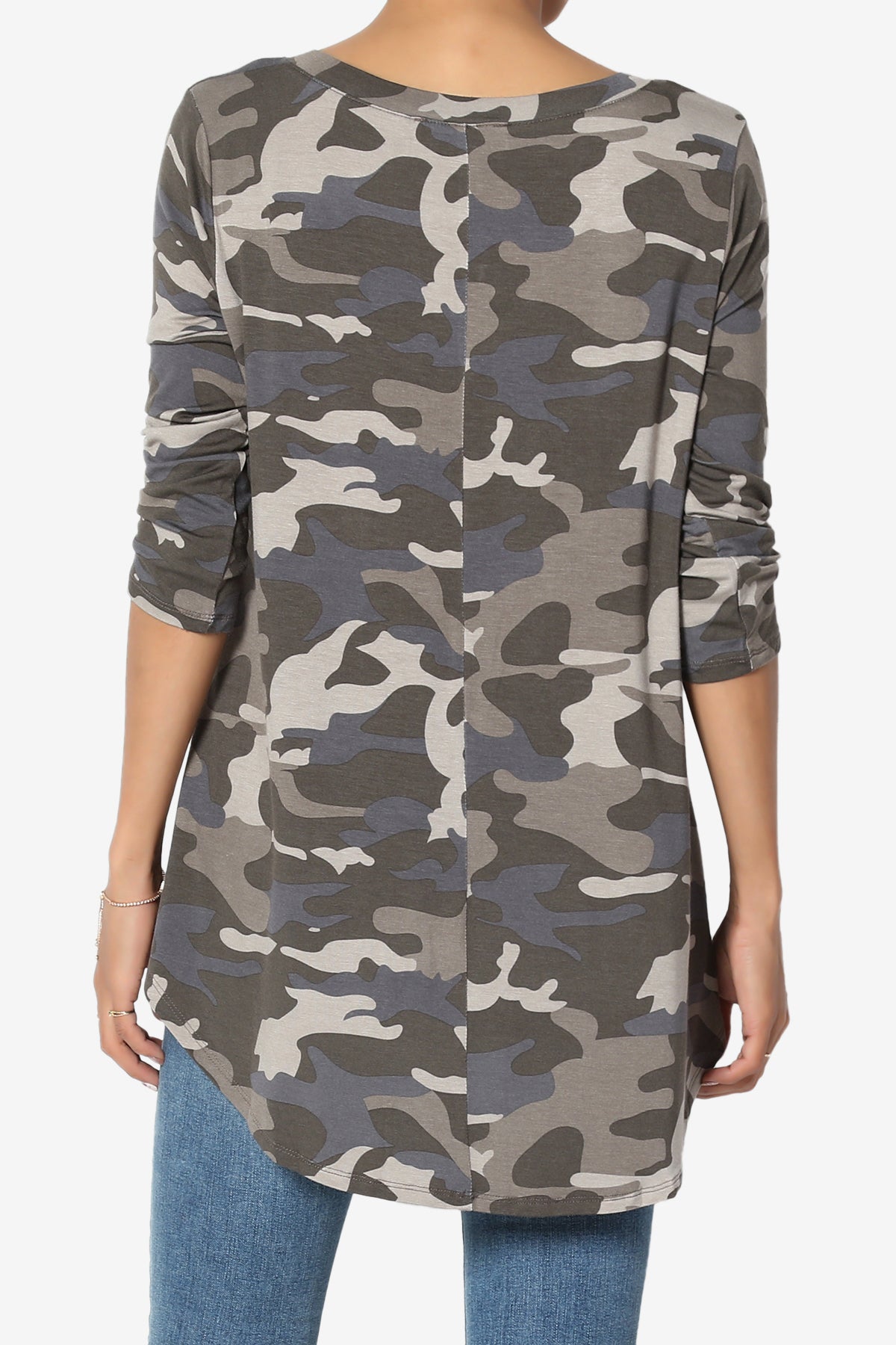 Load image into Gallery viewer, Quintana Camo V-Neck 3/4 Sleeve Top DUSTY OLIVE_2
