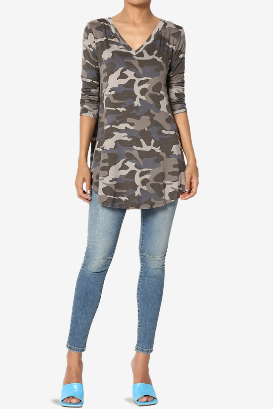 Load image into Gallery viewer, Quintana Camo V-Neck 3/4 Sleeve Top DUSTY OLIVE_6
