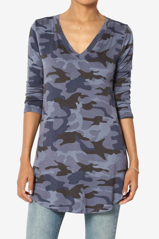 Load image into Gallery viewer, Quintana Camo V-Neck 3/4 Sleeve Top NAVY_1
