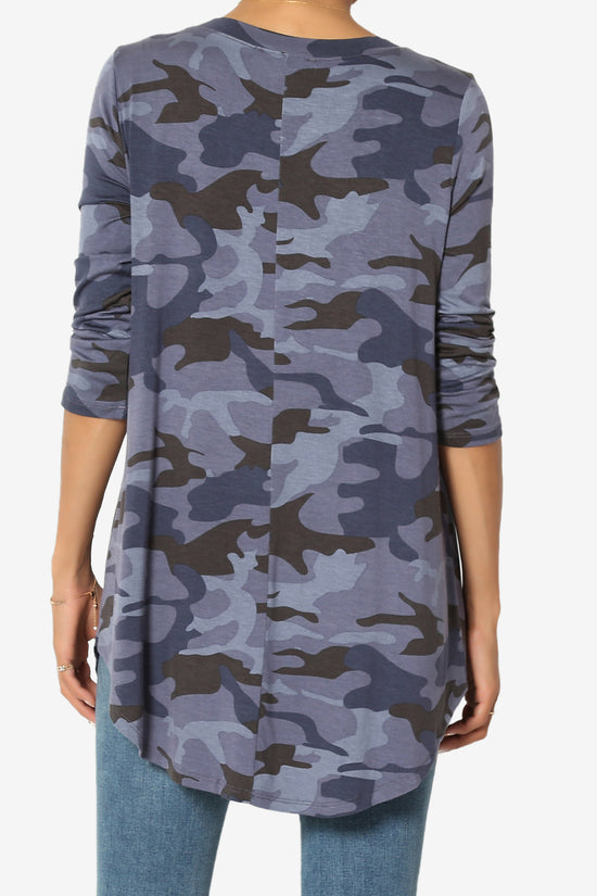 Load image into Gallery viewer, Quintana Camo V-Neck 3/4 Sleeve Top NAVY_2
