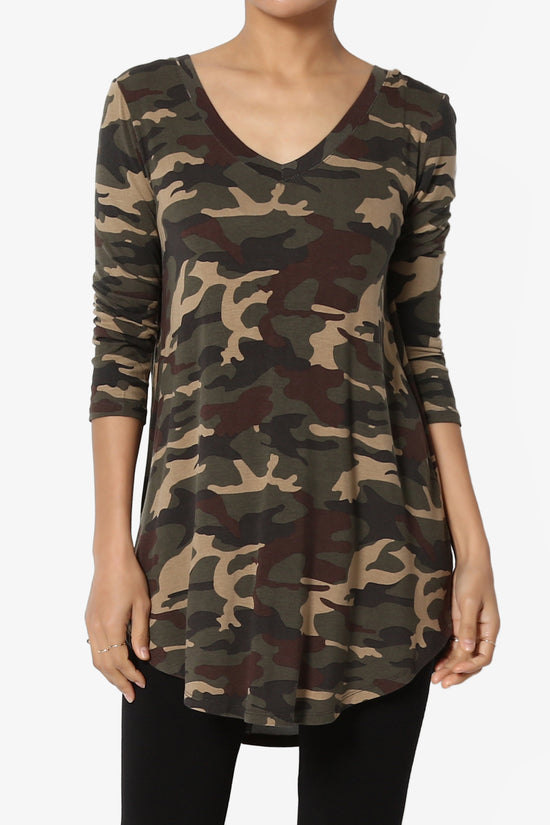 Load image into Gallery viewer, Quintana Camo V-Neck 3/4 Sleeve Top OLIVE_1
