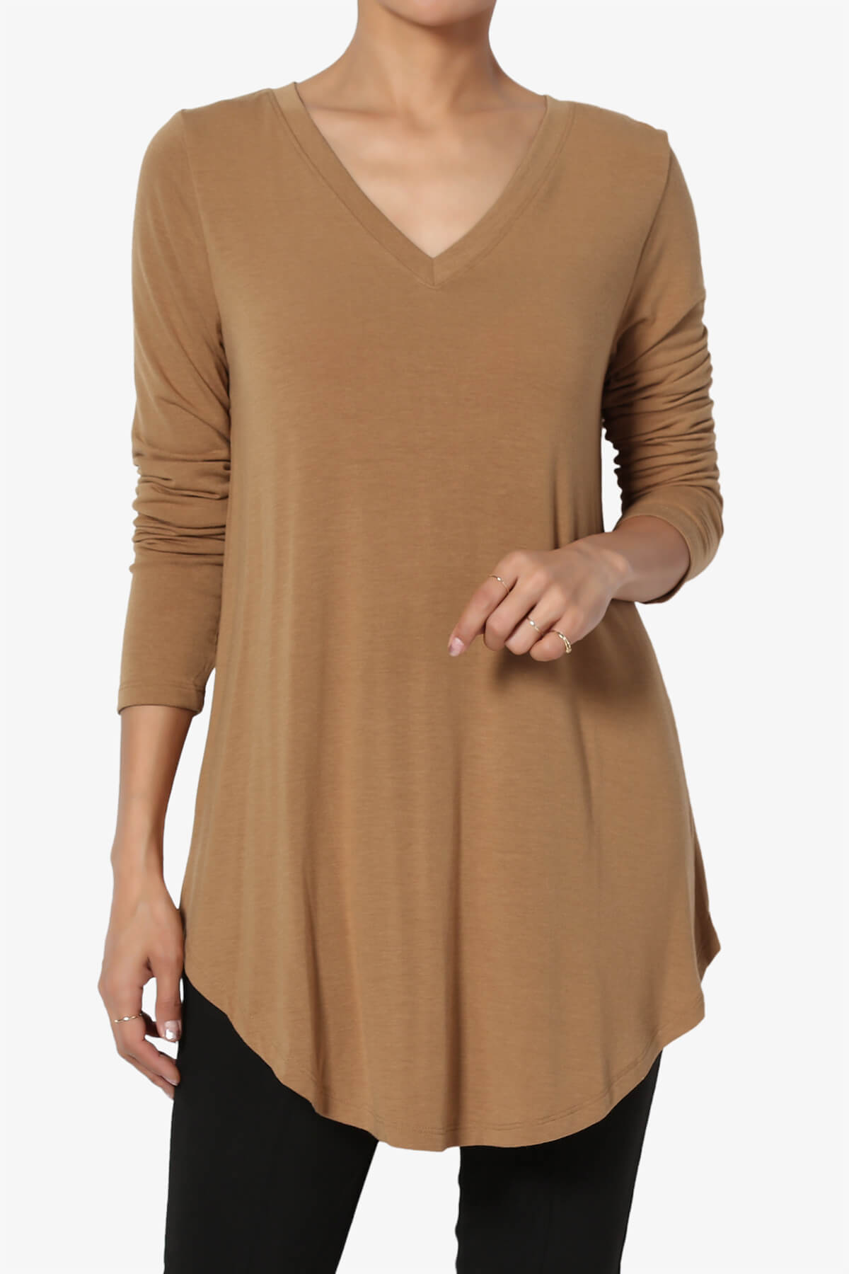 Ramada Long Sleeve Flowy Jersey Top DEEP CAMEL_1