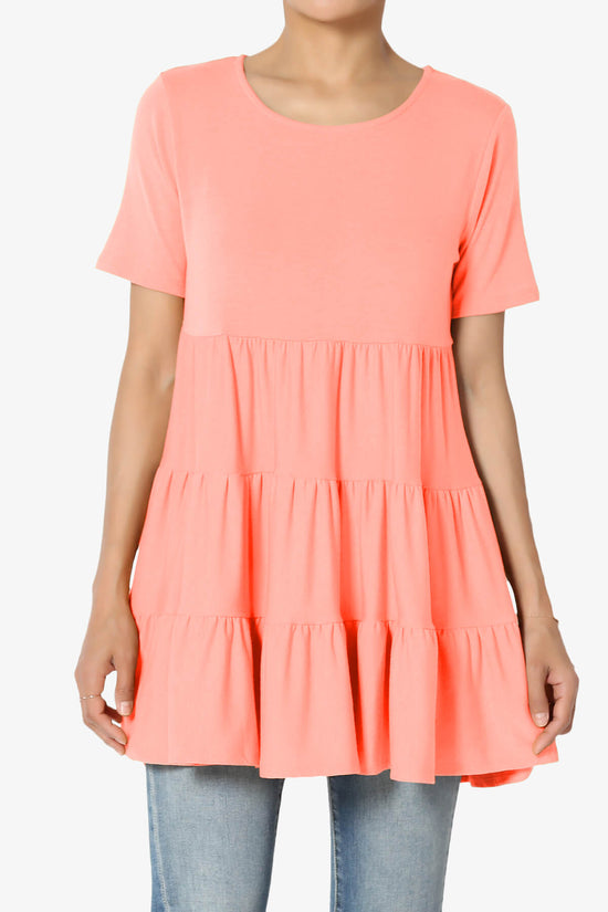 Load image into Gallery viewer, Maiika Short Sleeve Tiered Ruffle Tunic CORAL_1
