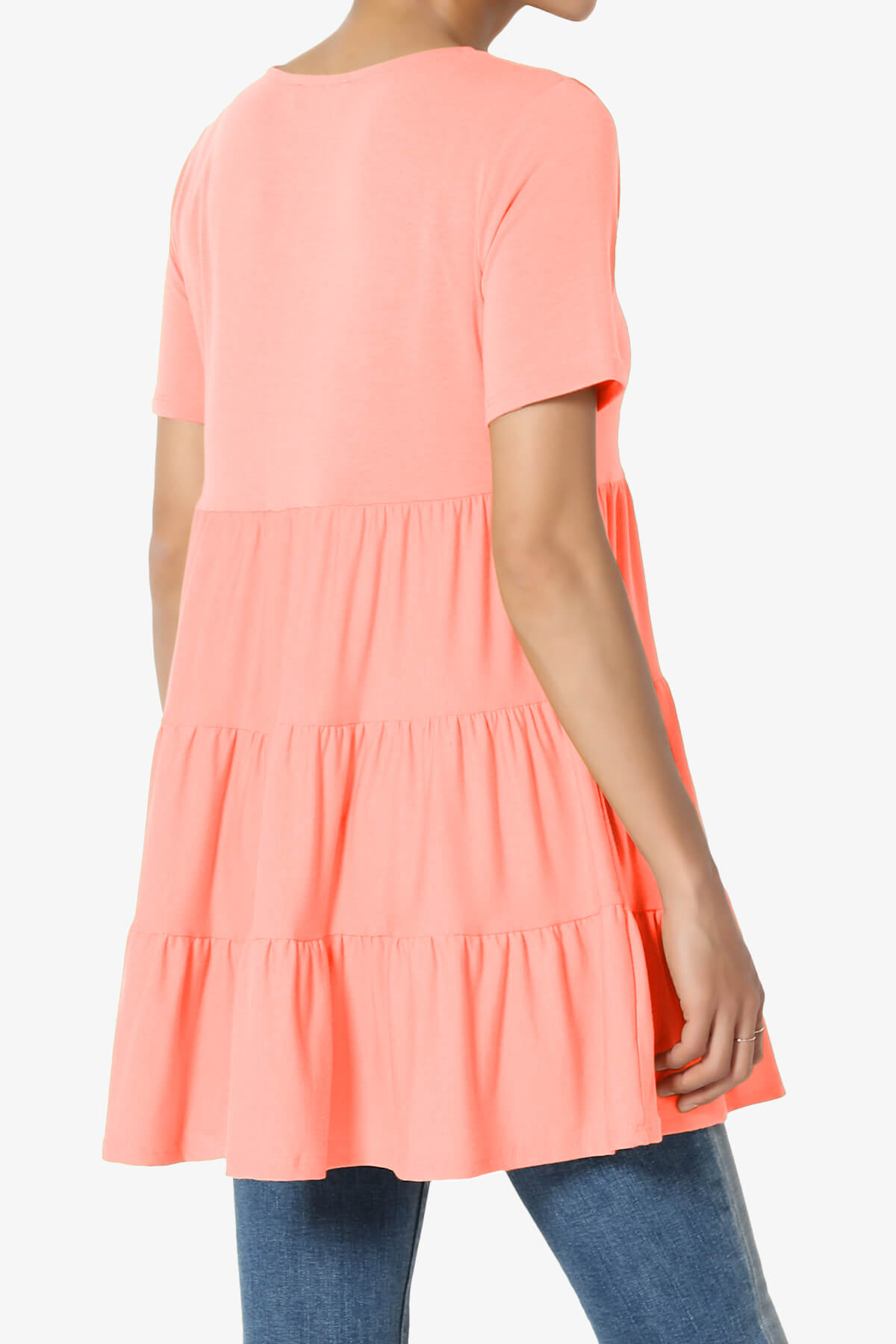 Load image into Gallery viewer, Maiika Short Sleeve Tiered Ruffle Tunic CORAL_4
