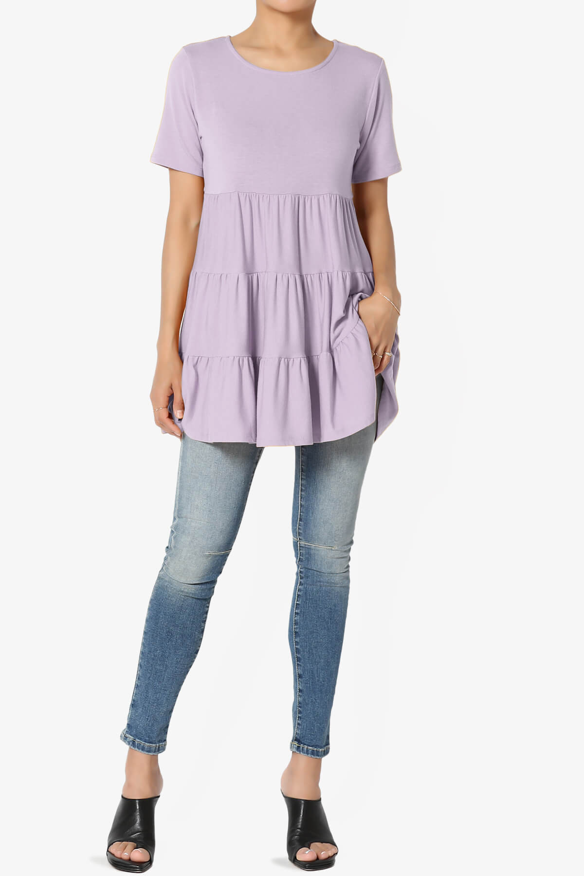 Load image into Gallery viewer, Maiika Short Sleeve Tiered Ruffle Tunic DUSTY LAVENDER_6
