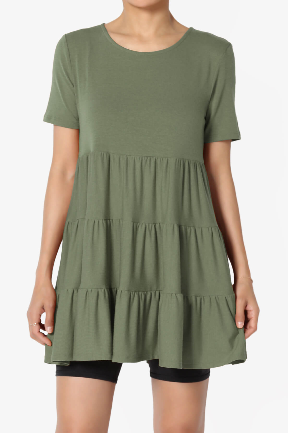 Load image into Gallery viewer, Maiika Short Sleeve Tiered Ruffle Tunic DUSTY OLIVE_1
