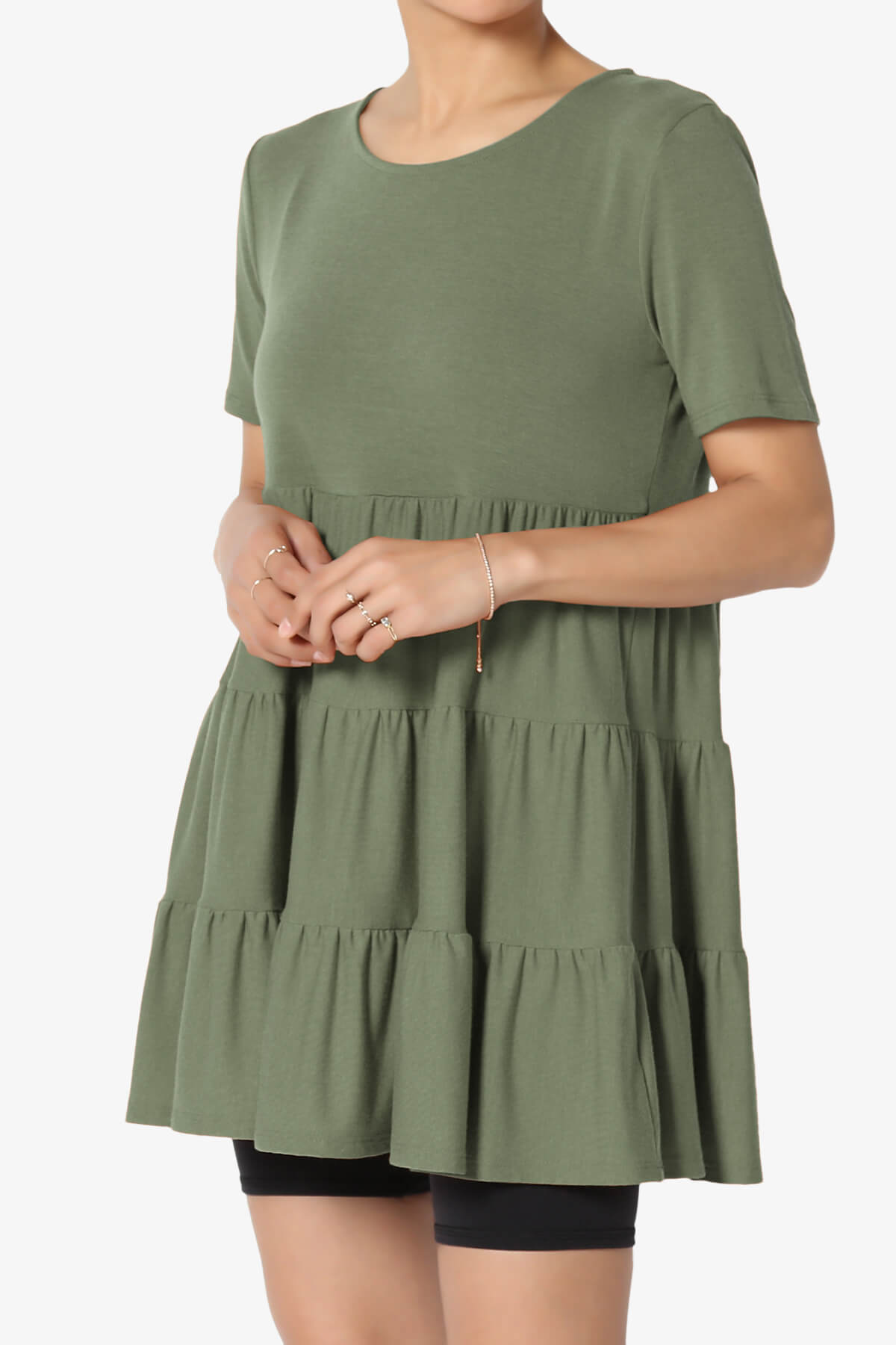 Load image into Gallery viewer, Maiika Short Sleeve Tiered Ruffle Tunic DUSTY OLIVE_3
