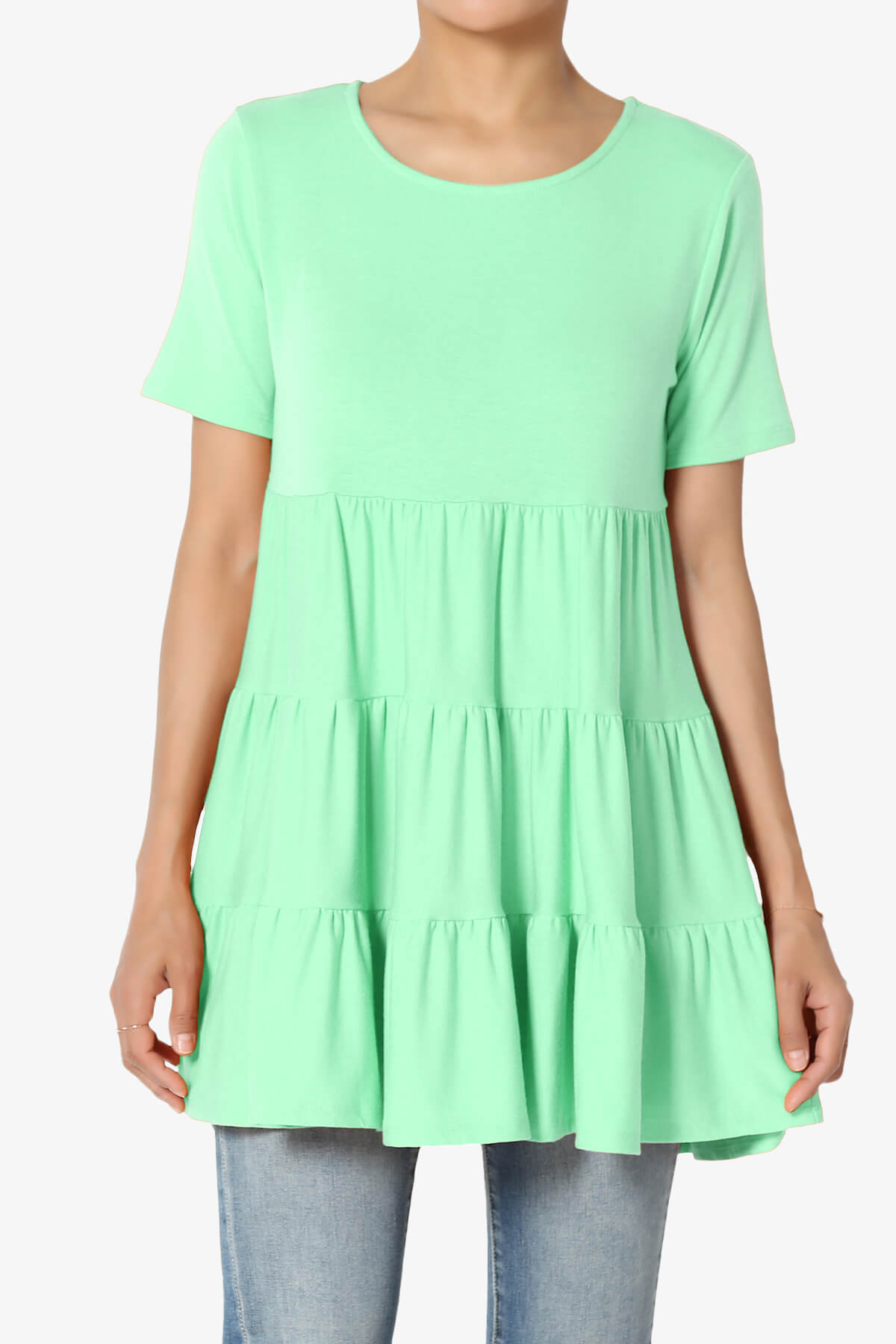 Maiika Short Sleeve Tiered Ruffle Tunic GREEN MINT_1