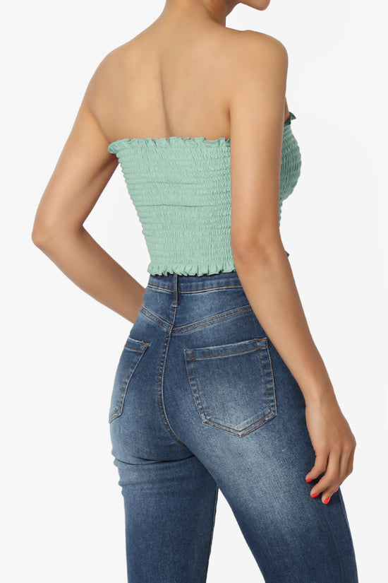 Faleece Frill Smocked Crop Tube Top