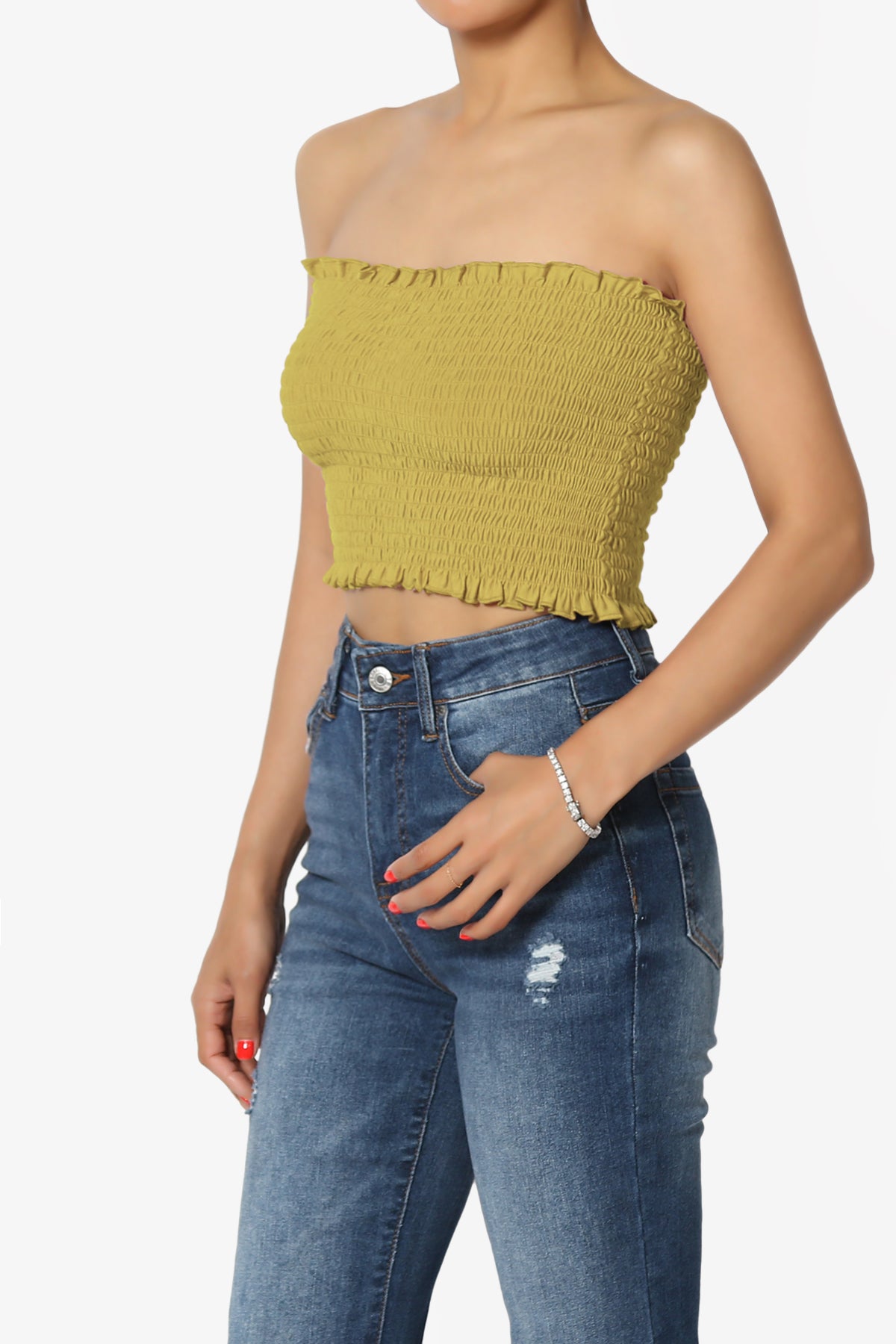 Faleece Frill Smocked Crop Tube Top