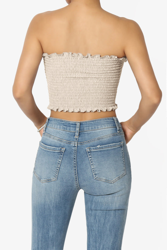 Load image into Gallery viewer, Faleece Frill Smocked Crop Tube Top PLUS
