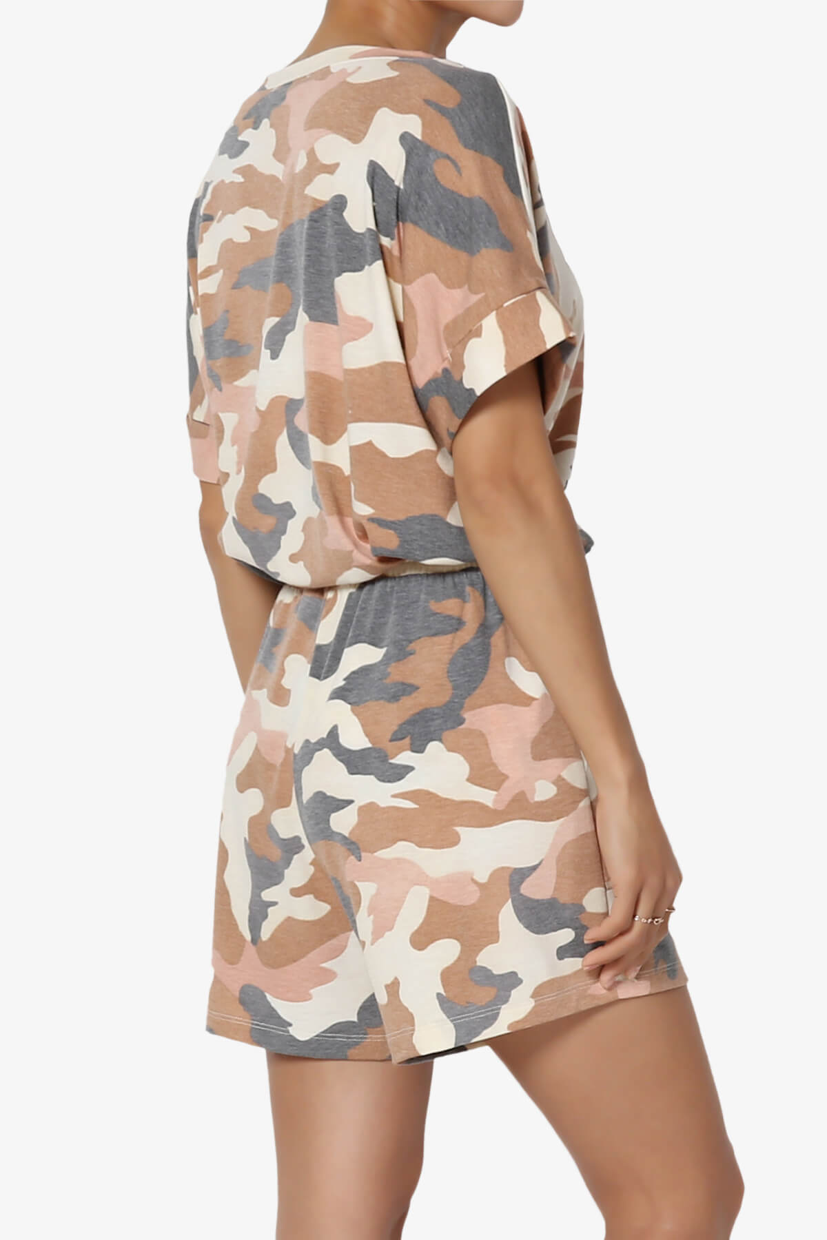 Jace Camouflage V-Neck Top & Shorts Set ALMOND_4