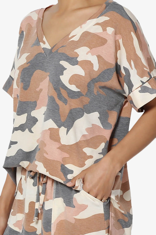 Load image into Gallery viewer, Jace Camouflage V-Neck Top &amp;amp; Shorts Set ALMOND_5
