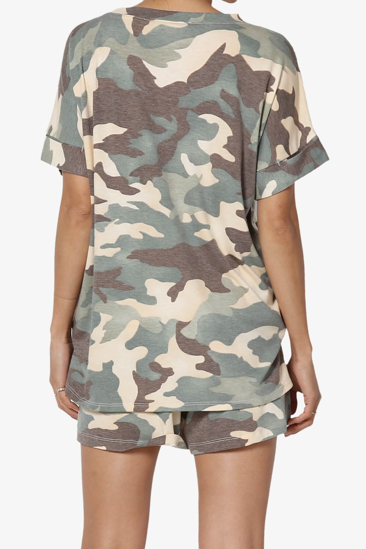 Jace Camouflage V-Neck Top & Shorts Set GREEN_2