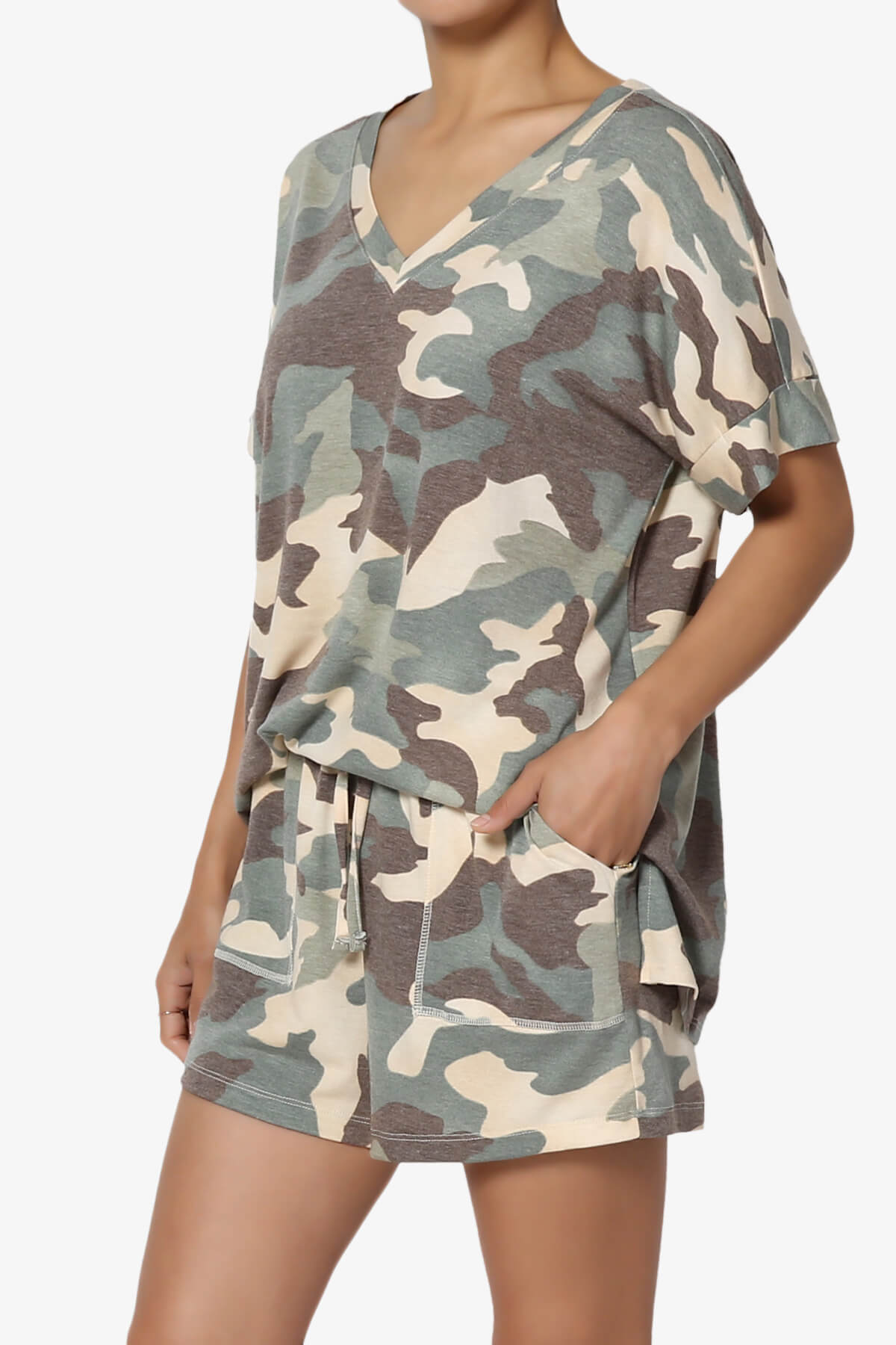 Jace Camouflage V-Neck Top & Shorts Set GREEN_3