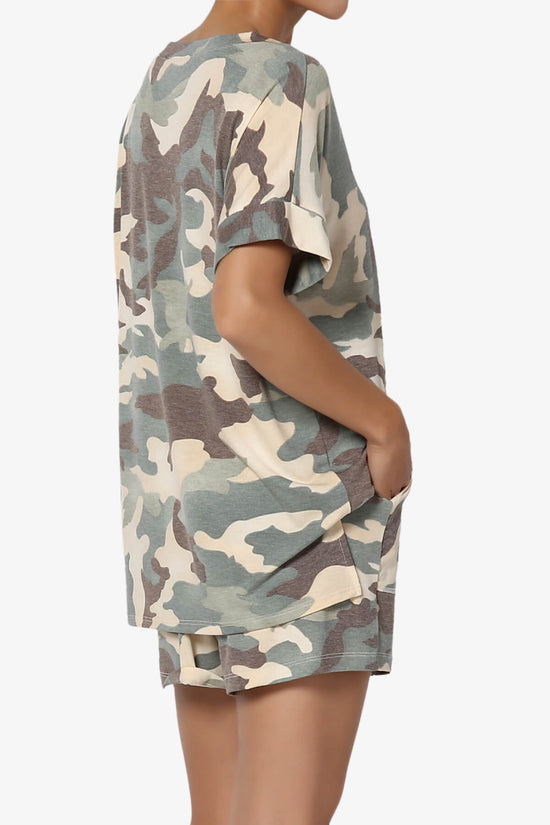 Load image into Gallery viewer, Jace Camouflage V-Neck Top &amp;amp; Shorts Set GREEN_4
