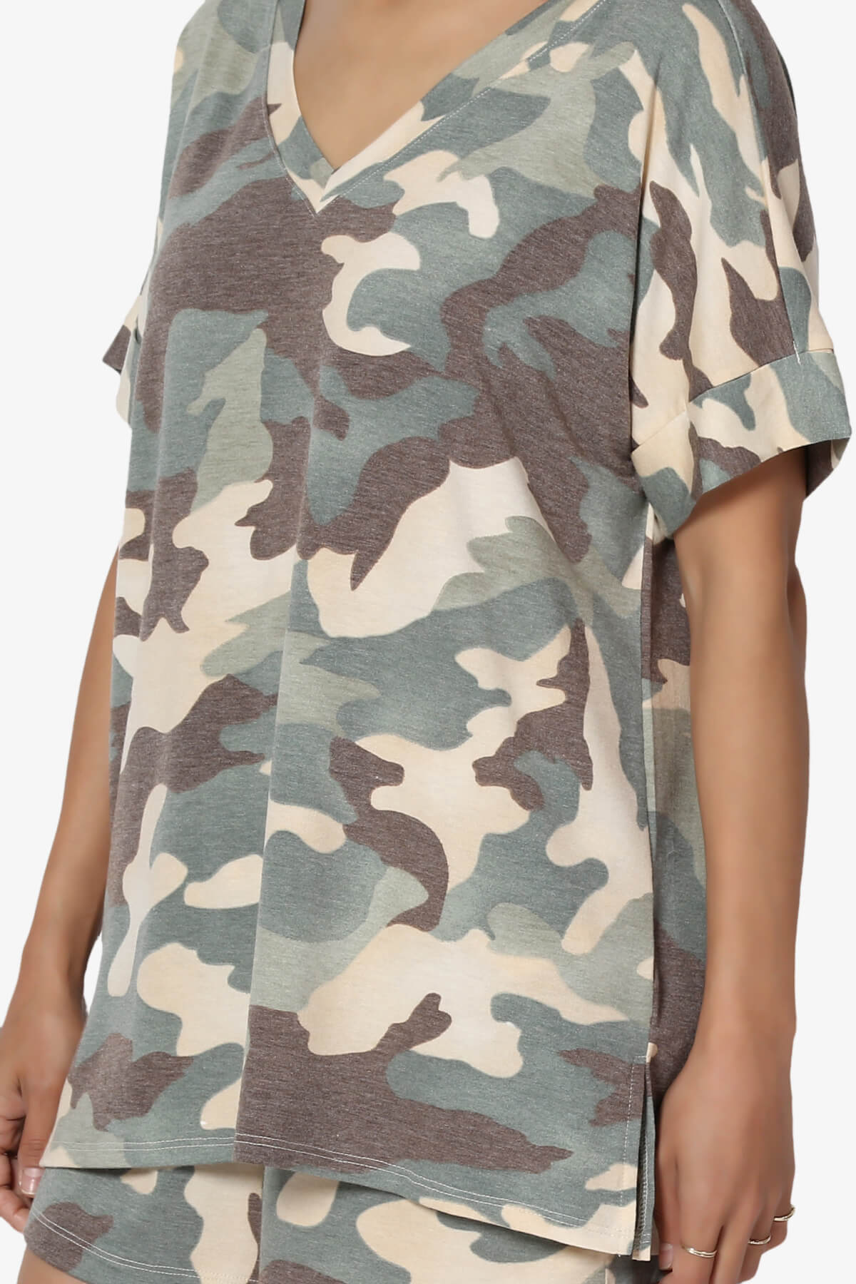 Load image into Gallery viewer, Jace Camouflage V-Neck Top &amp;amp; Shorts Set GREEN_5
