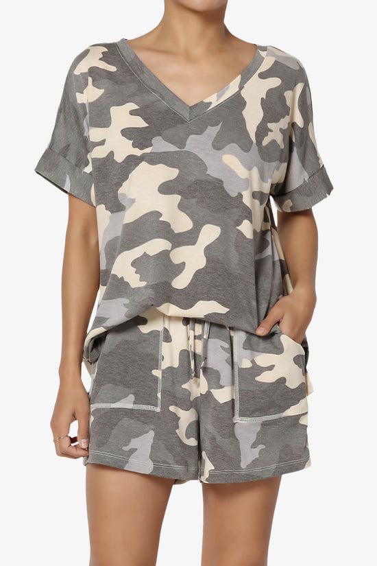Jace Camouflage V-Neck Top & Shorts Set GREY_1