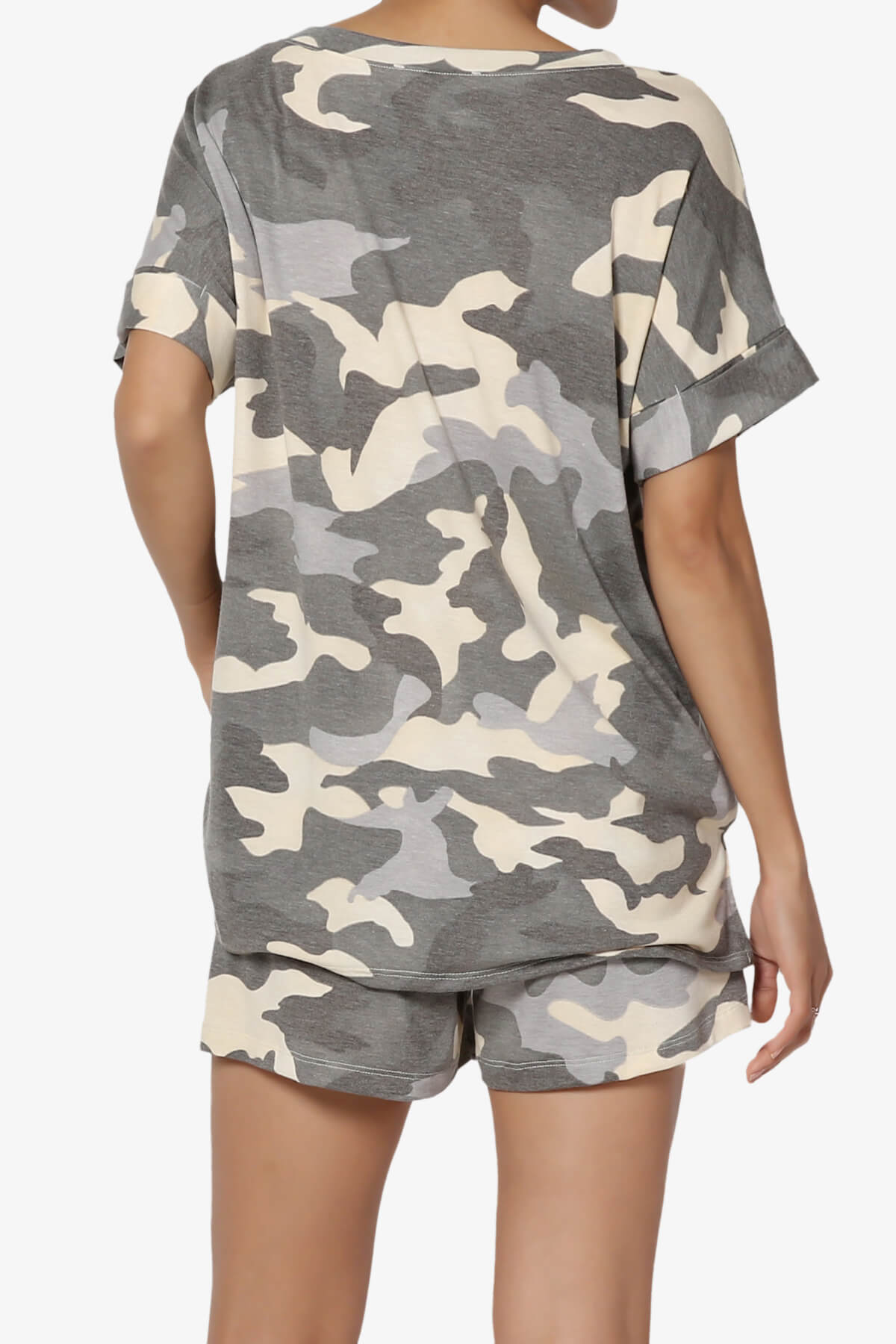 Load image into Gallery viewer, Jace Camouflage V-Neck Top &amp;amp; Shorts Set GREY_2
