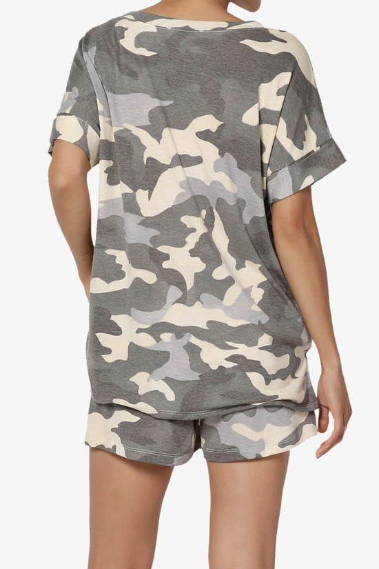 Jace Camouflage V-Neck Top & Shorts Set GREY_2