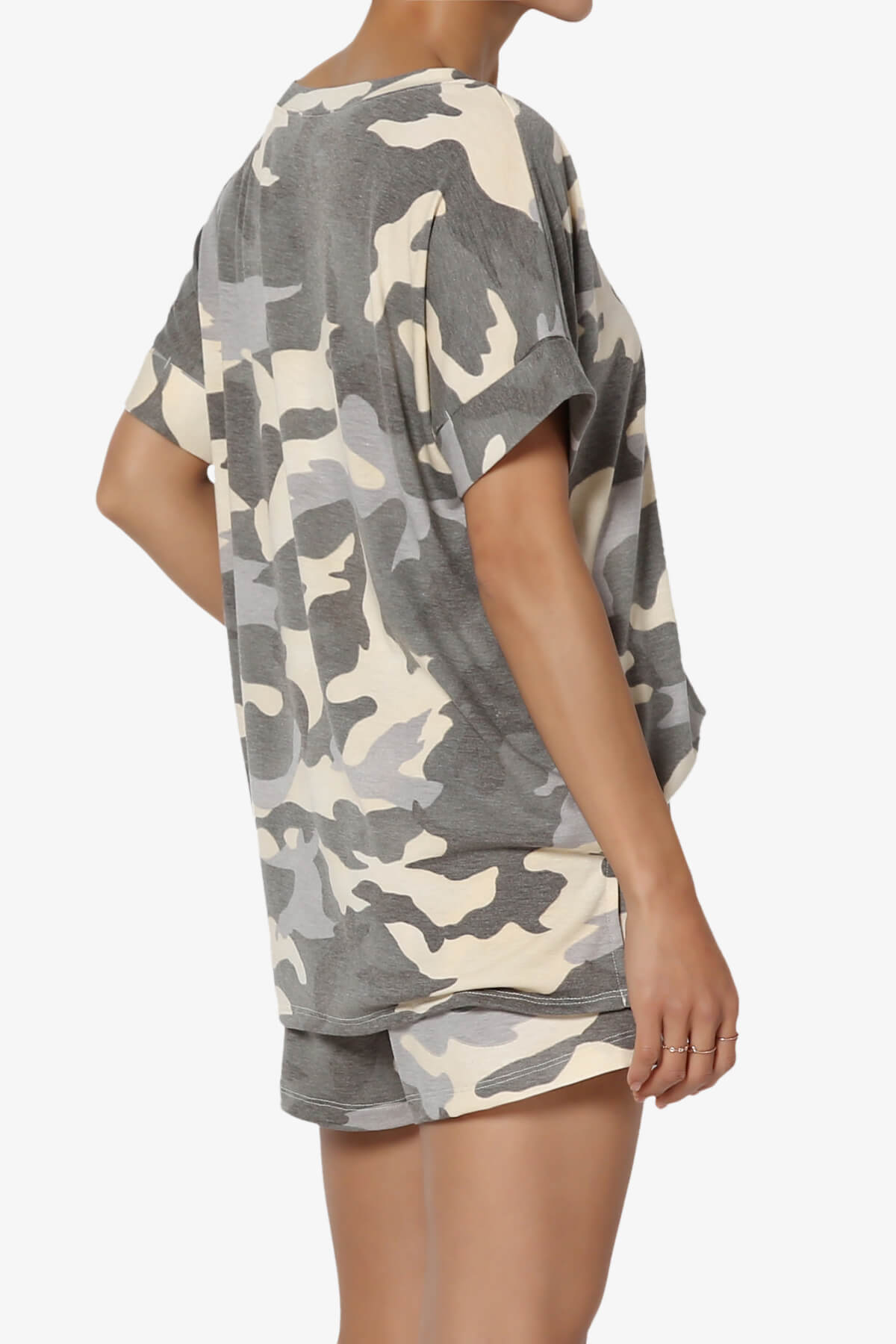Jace Camouflage V-Neck Top & Shorts Set GREY_4