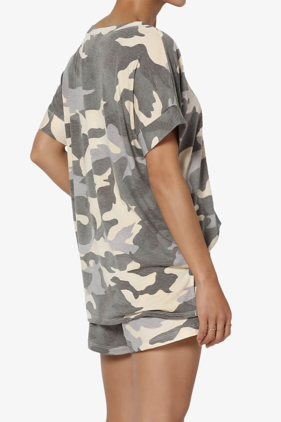 Load image into Gallery viewer, Jace Camouflage V-Neck Top &amp;amp; Shorts Set GREY_4
