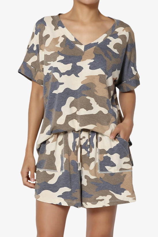 Jace Camouflage V-Neck Top & Shorts Set NAVY_1