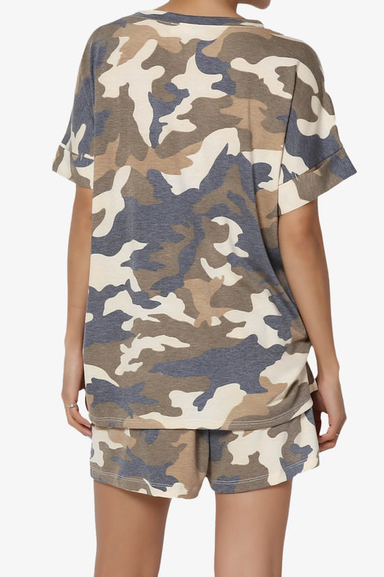 Jace Camouflage V-Neck Top & Shorts Set NAVY_2