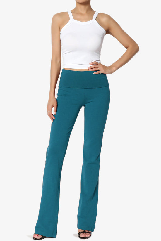 TheMoogan Women's PLUS Basic Foldover Waistband Comfy Stretch Cotton Boot  Cut Lounge Yoga Pants 
