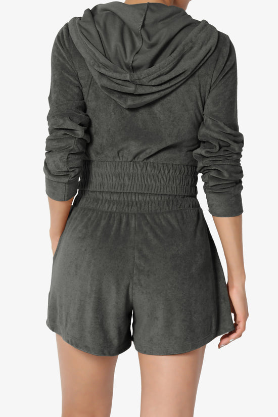Load image into Gallery viewer, Cotton Terry Zip Up Crop Hoodie &amp;amp; Shorts SET ASH GREY_2
