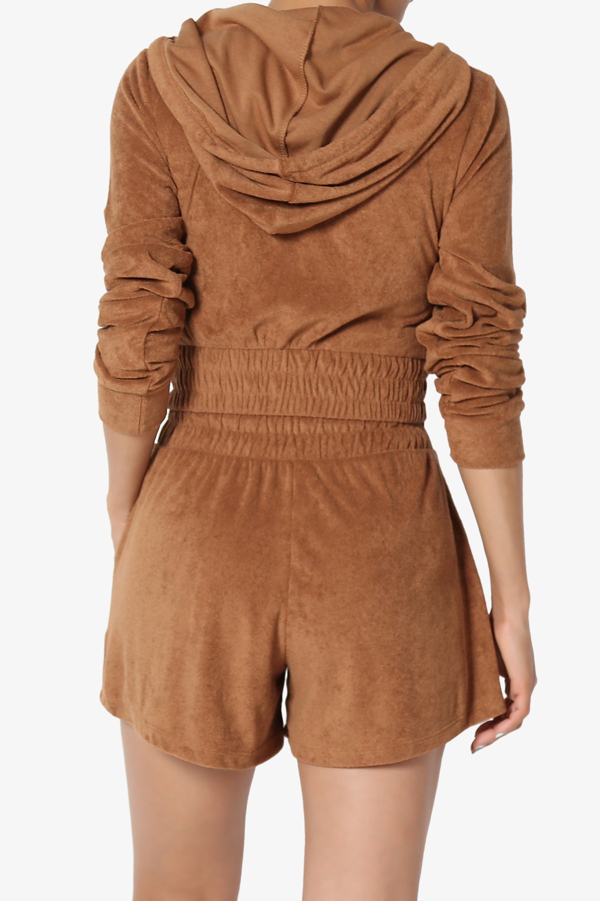 Load image into Gallery viewer, Cotton Terry Zip Up Crop Hoodie &amp;amp; Shorts SET DEEP CAMEL_2
