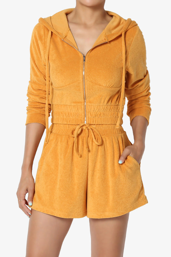 Load image into Gallery viewer, Cotton Terry Zip Up Crop Hoodie &amp;amp; Shorts SET GOLDEN MUSTARD_1
