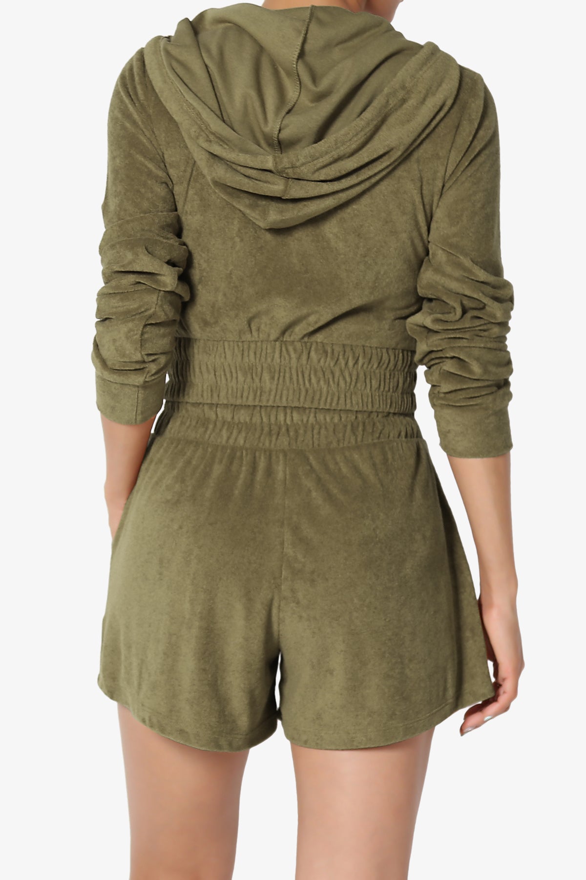Load image into Gallery viewer, Cotton Terry Zip Up Crop Hoodie &amp;amp; Shorts SET OLIVE KHAKI_2
