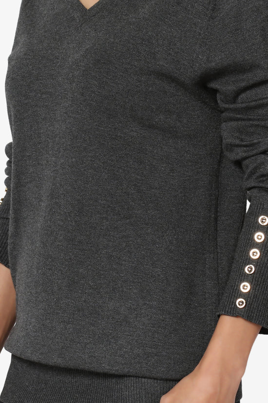 Carnot Button Sleeve V-Neck Knit Top