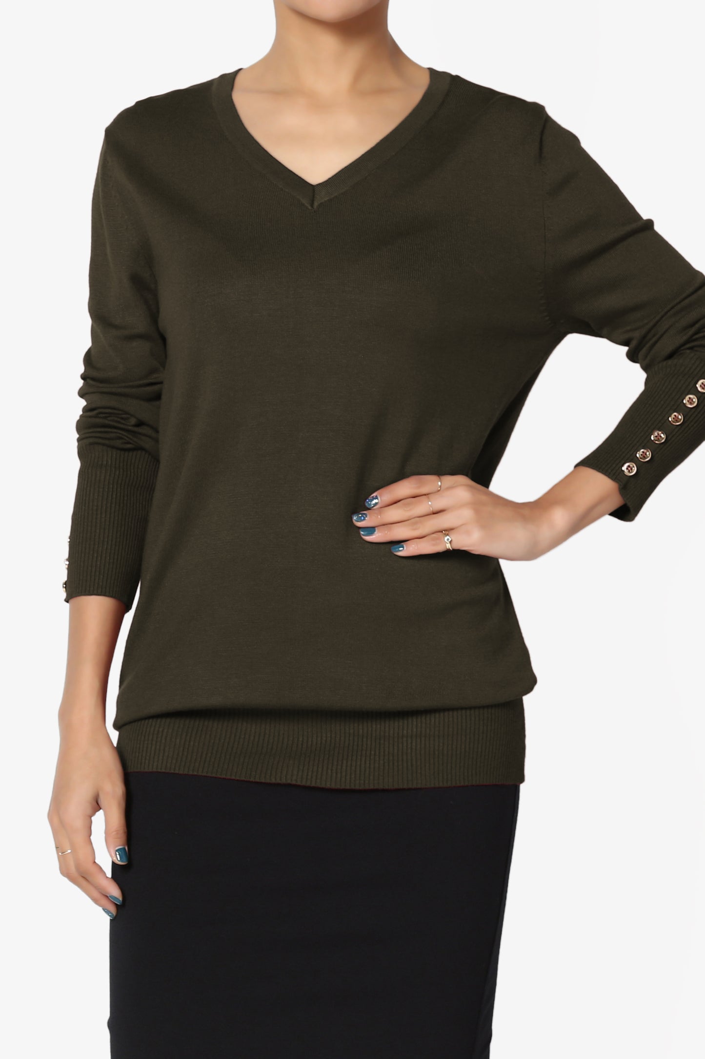 Load image into Gallery viewer, Carnot Button Sleeve V-Neck Knit Top PLUS
