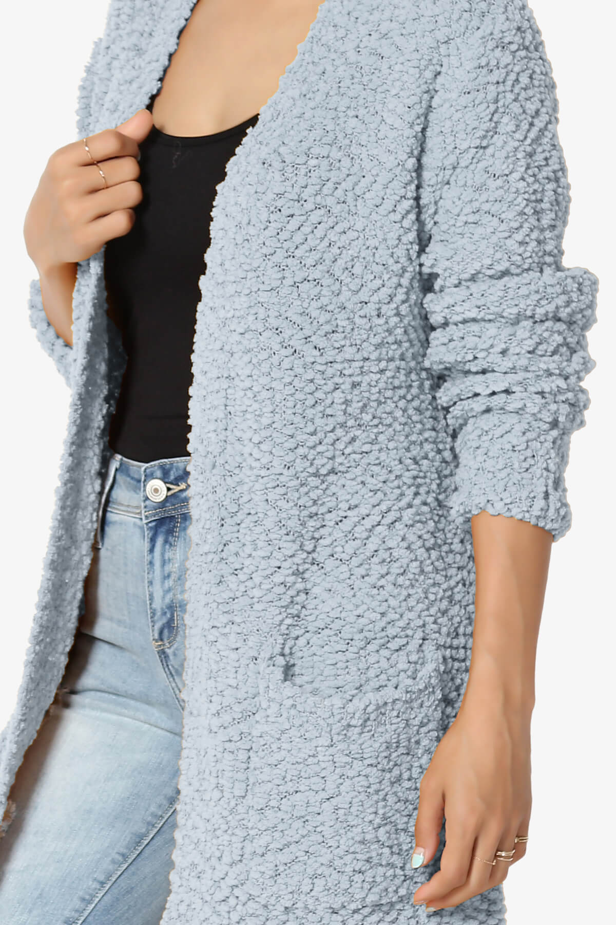 Barry Soft Popcorn Knit Sweater Cardigan ASH BLUE_5