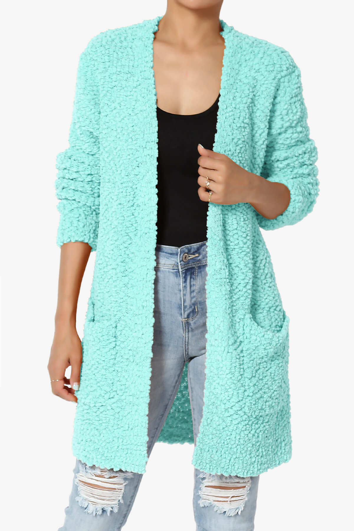 Load image into Gallery viewer, Barry Soft Popcorn Knit Sweater Cardigan BLUE MINT_1
