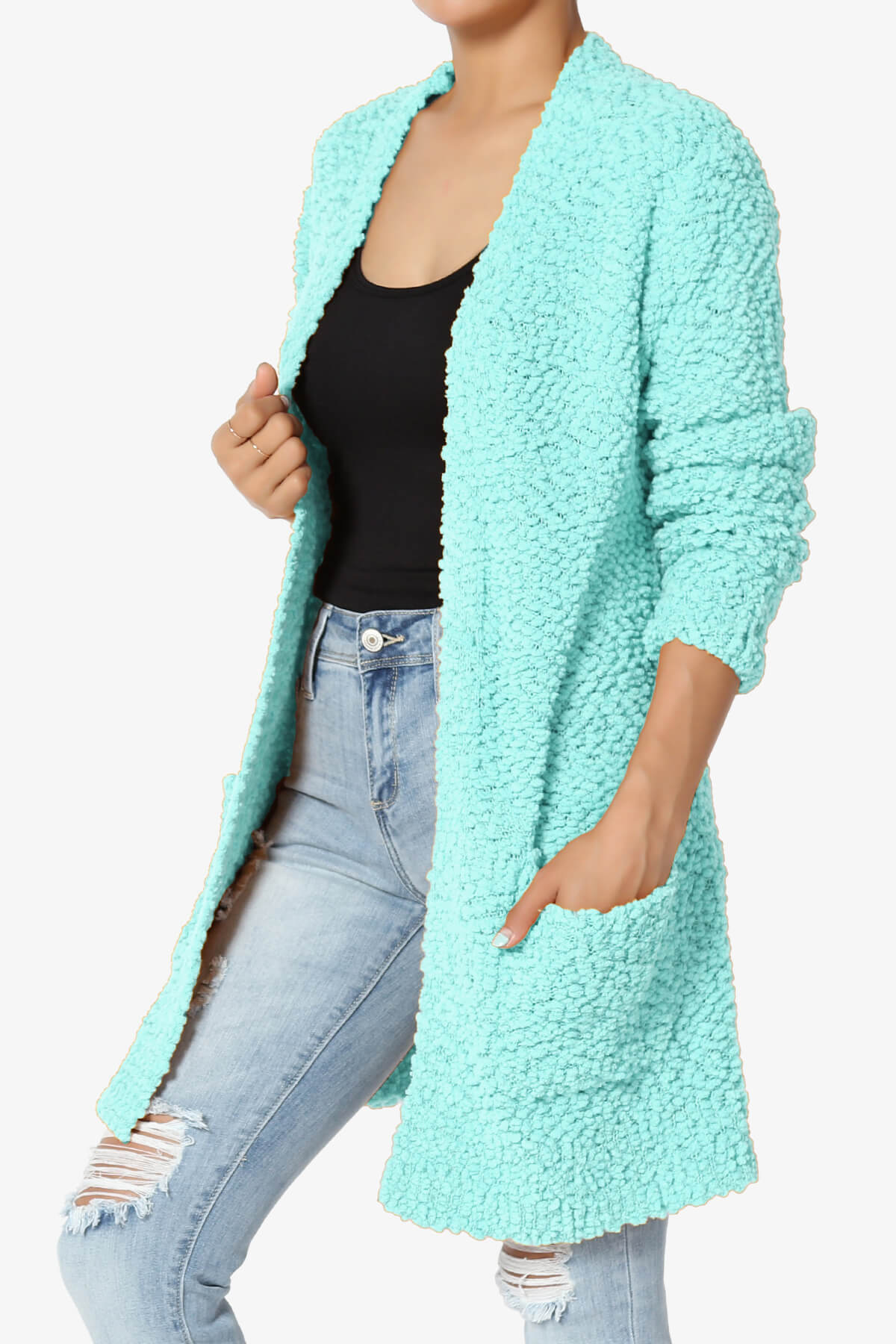 Load image into Gallery viewer, Barry Soft Popcorn Knit Sweater Cardigan BLUE MINT_3
