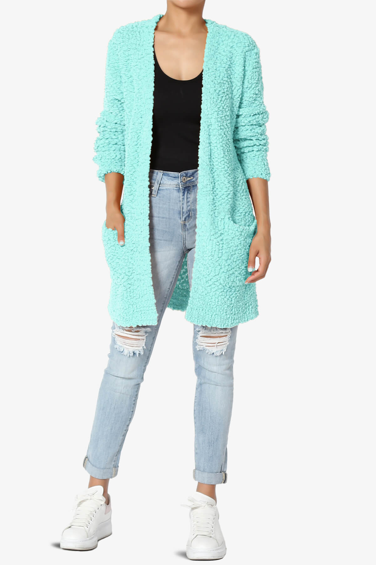 Load image into Gallery viewer, Barry Soft Popcorn Knit Sweater Cardigan BLUE MINT_6
