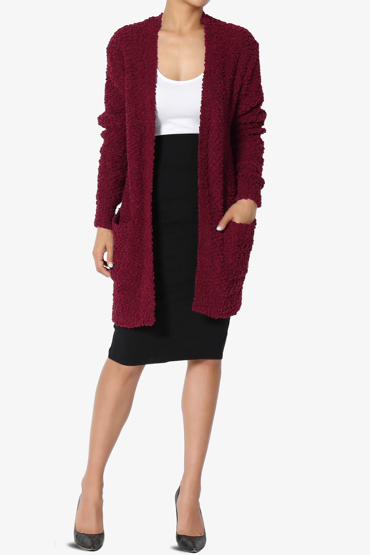 Load image into Gallery viewer, Barry Soft Popcorn Knit Sweater Cardigan BURGUNDY_6
