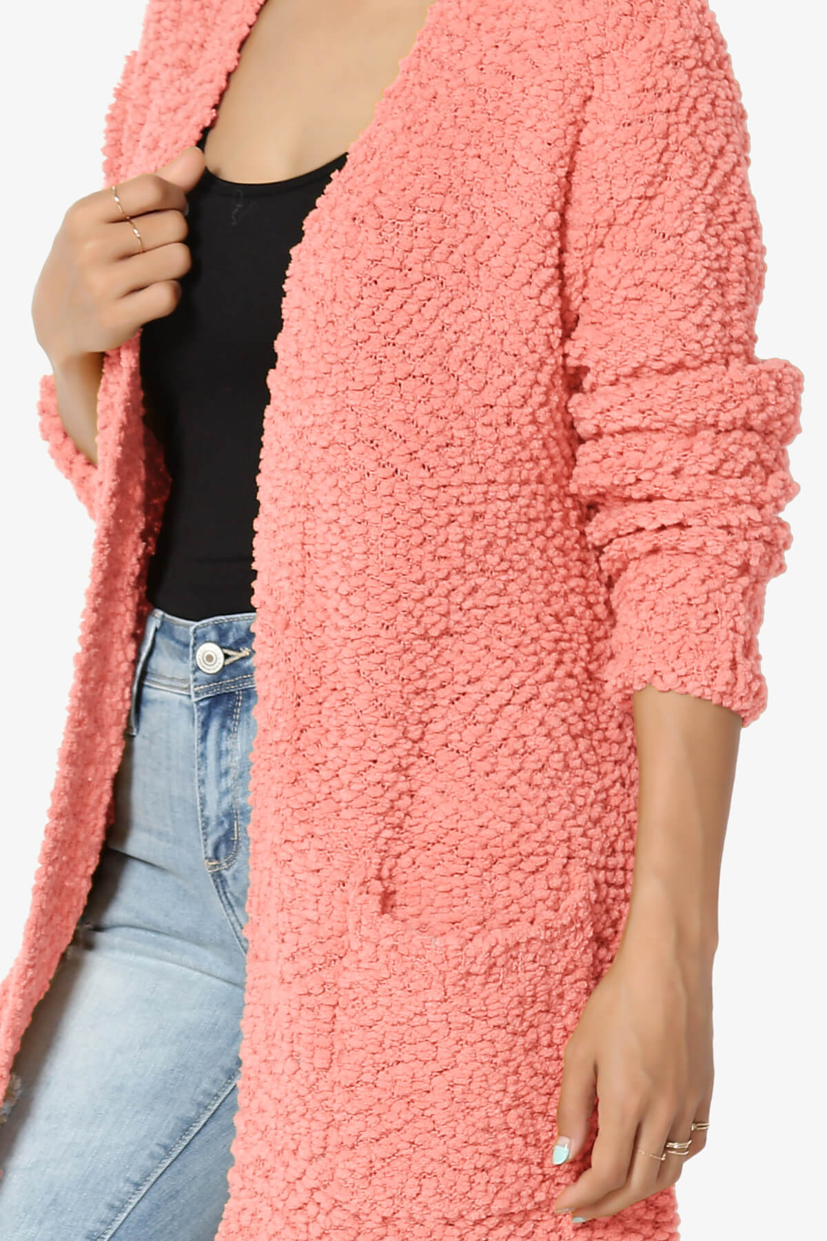 Load image into Gallery viewer, Barry Soft Popcorn Knit Sweater Cardigan CORAL_5
