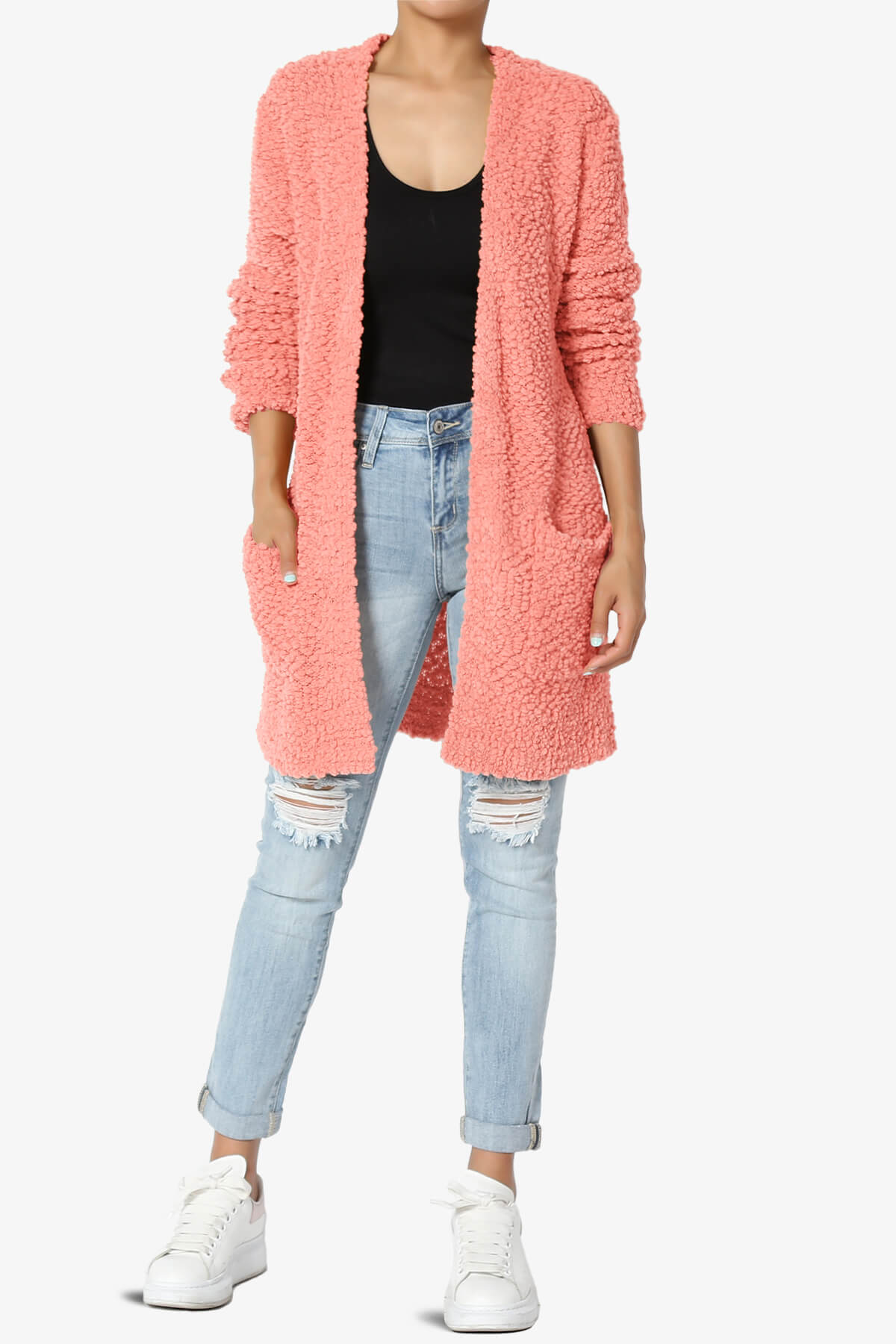 Barry Soft Popcorn Knit Sweater Cardigan CORAL_6