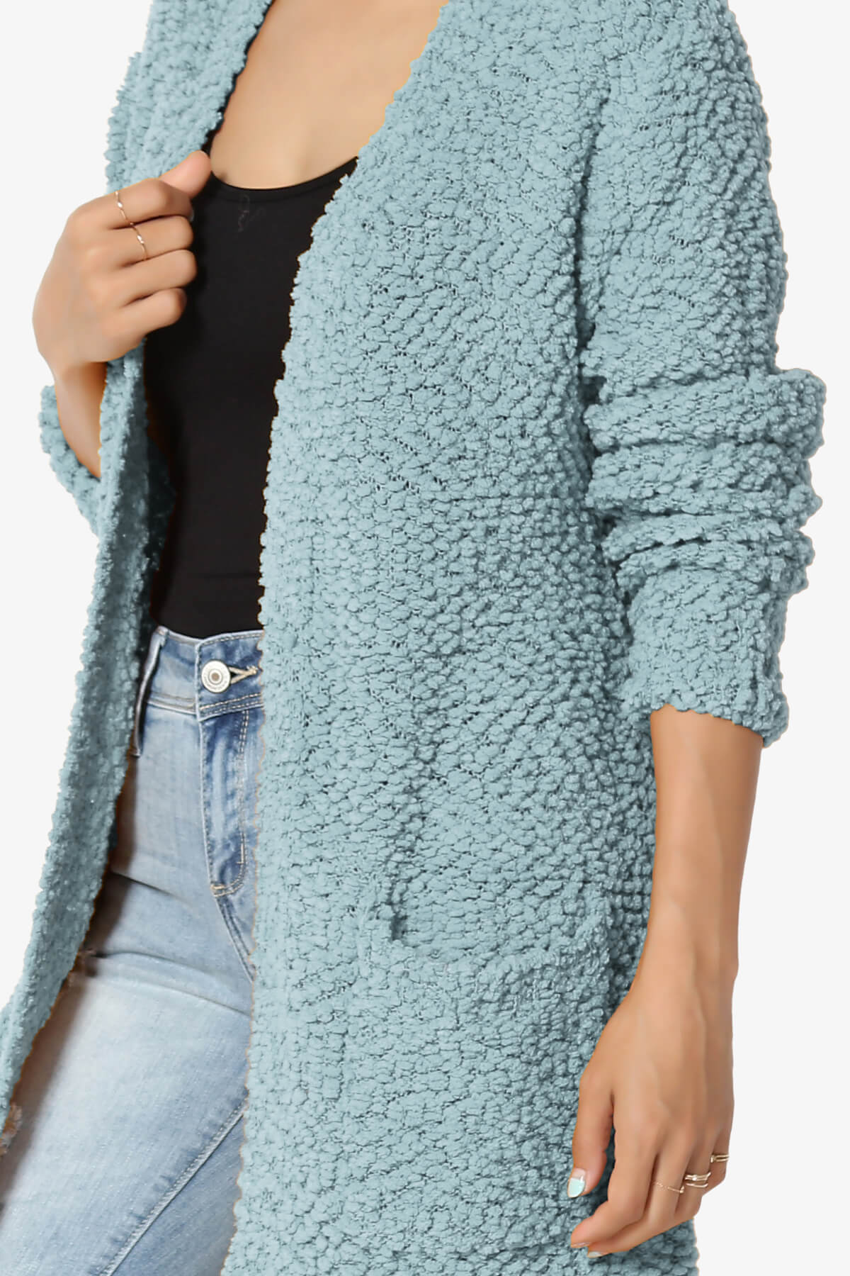 Barry Soft Popcorn Knit Sweater Cardigan DUSTY BLUE_5