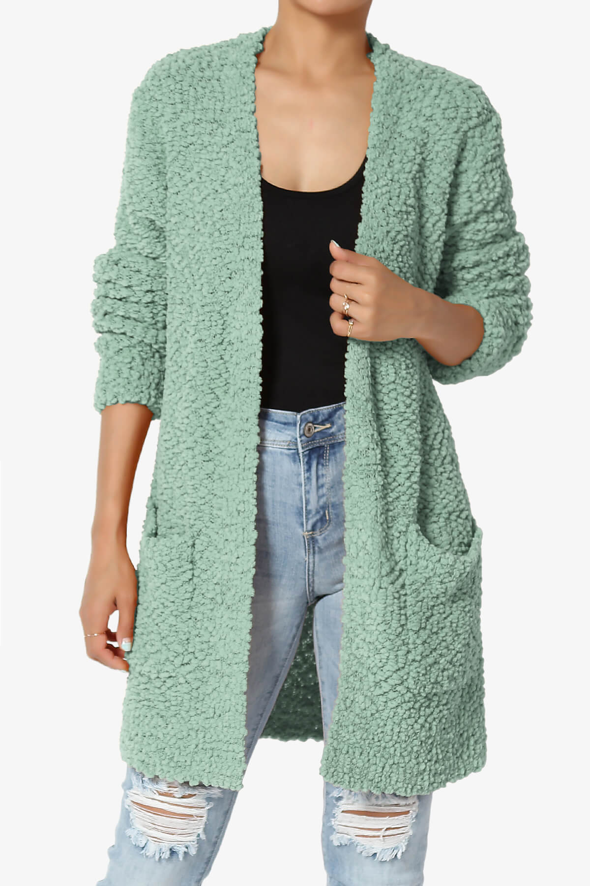 Load image into Gallery viewer, Barry Soft Popcorn Knit Sweater Cardigan LIGHT GREEN_1
