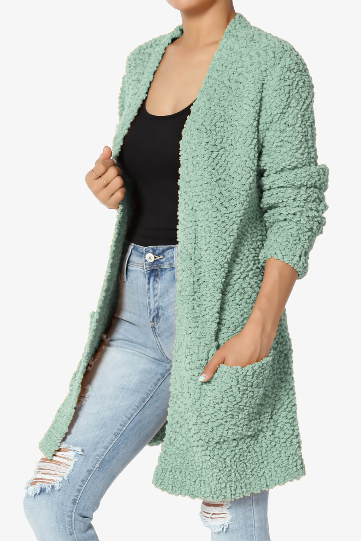 Barry Soft Popcorn Knit Sweater Cardigan LIGHT GREEN_3