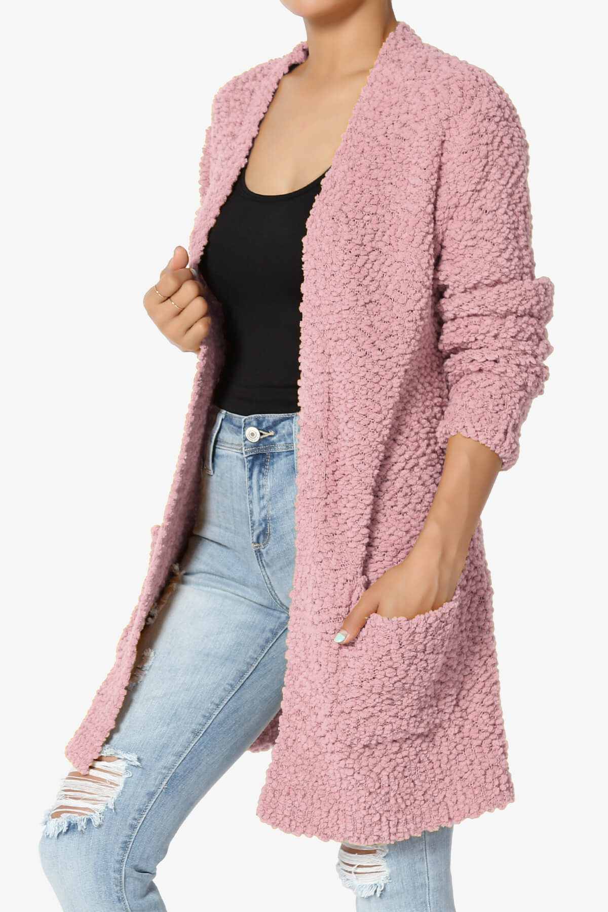 Barry Soft Popcorn Knit Sweater Cardigan LIGHT ROSE_3