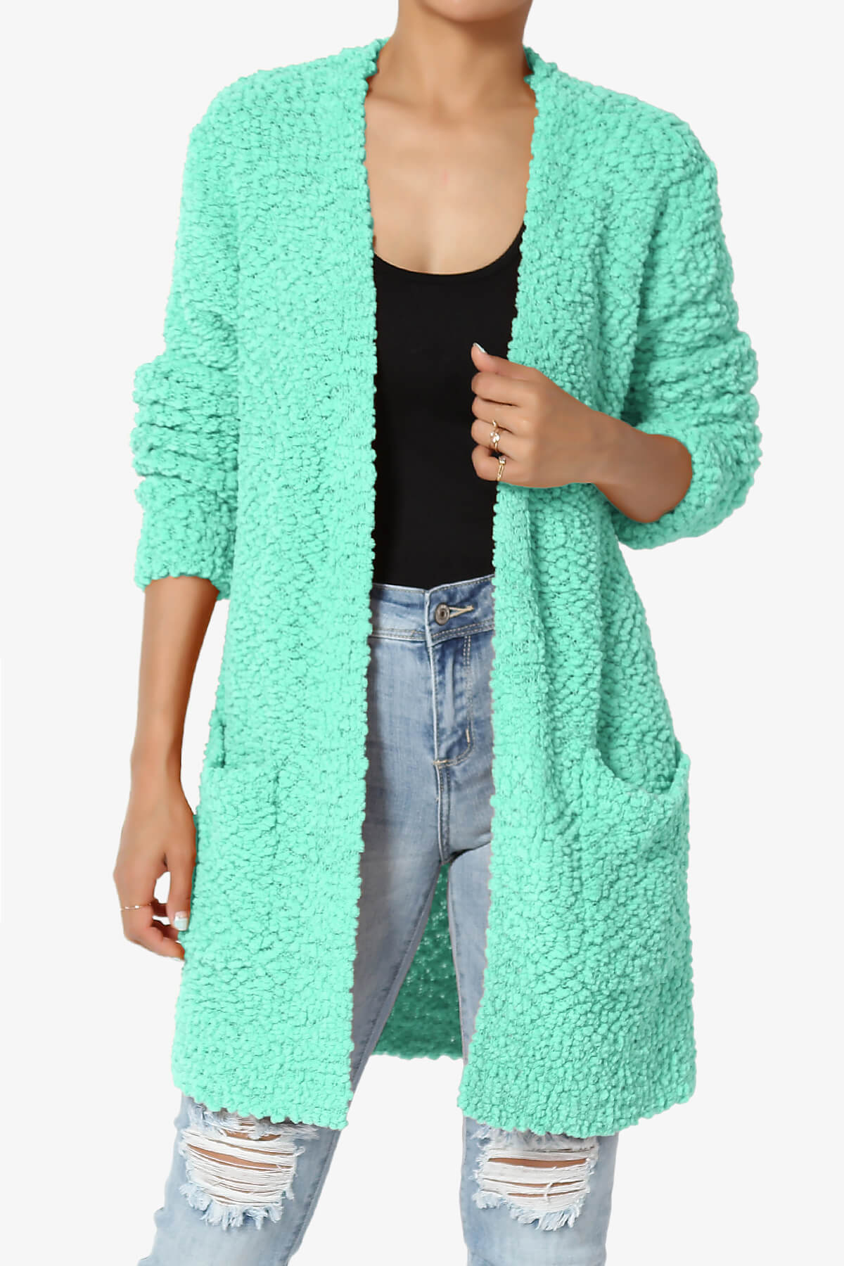 Load image into Gallery viewer, Barry Soft Popcorn Knit Sweater Cardigan MINT_1
