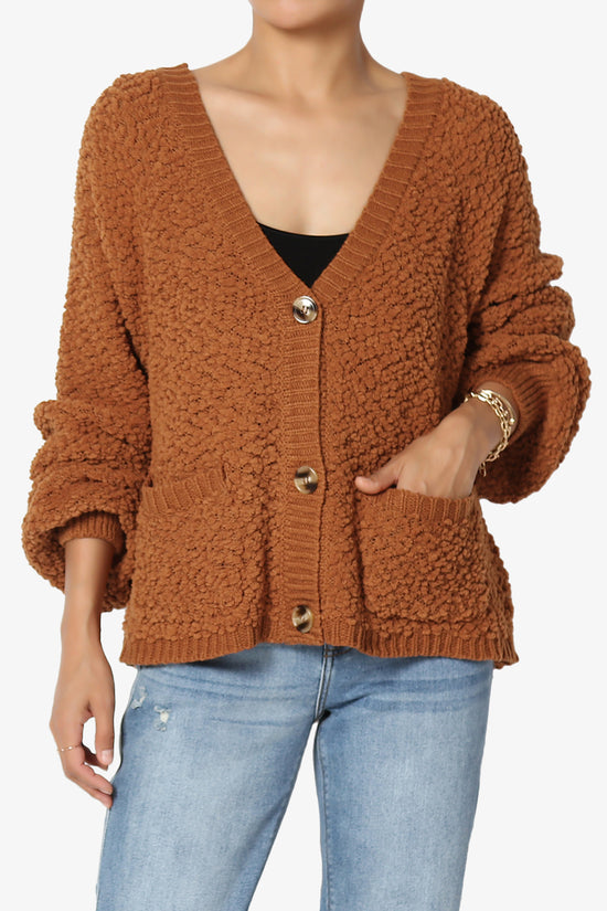 Load image into Gallery viewer, Barry Fuzzy Knit Button Boxy Crop Cardigan ALMOND_1
